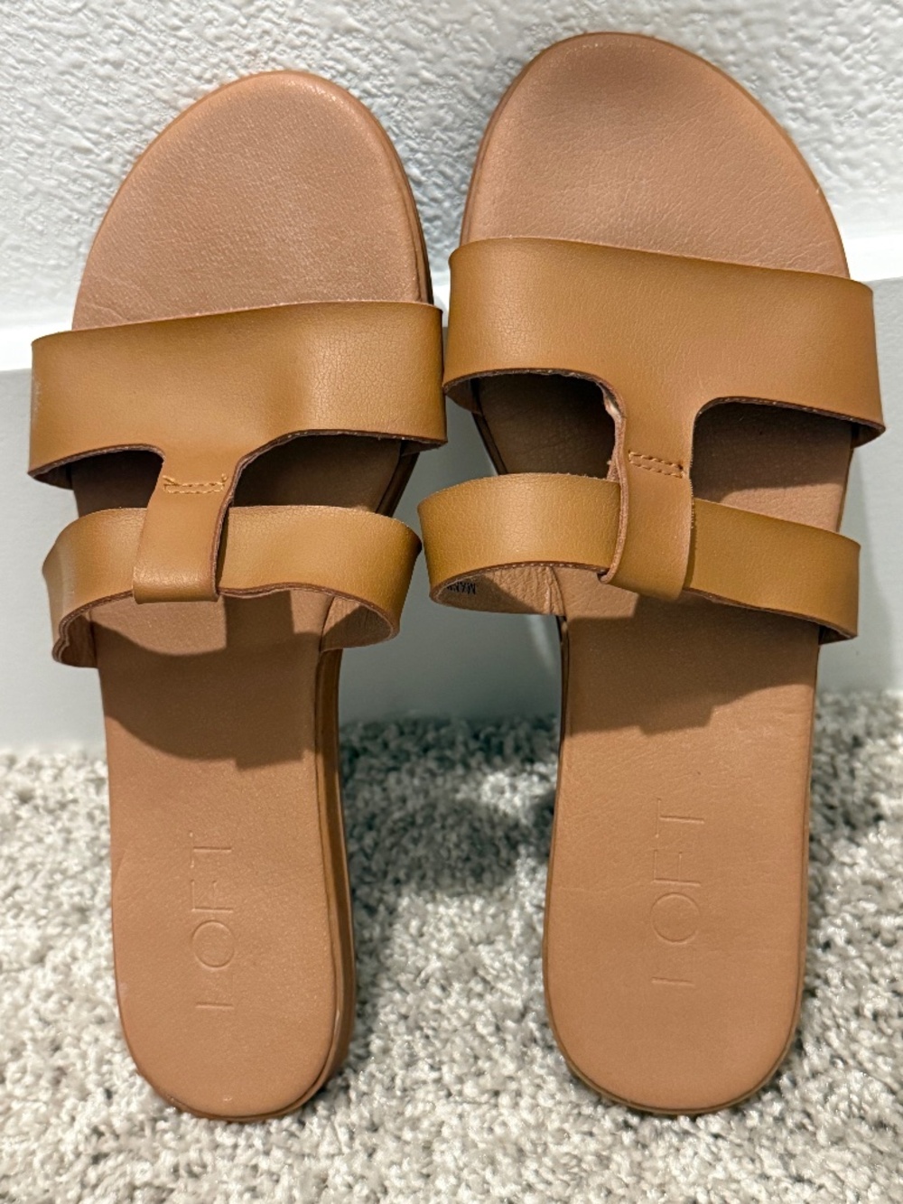 Tan Slip-On Flat Sandals Size 5.5